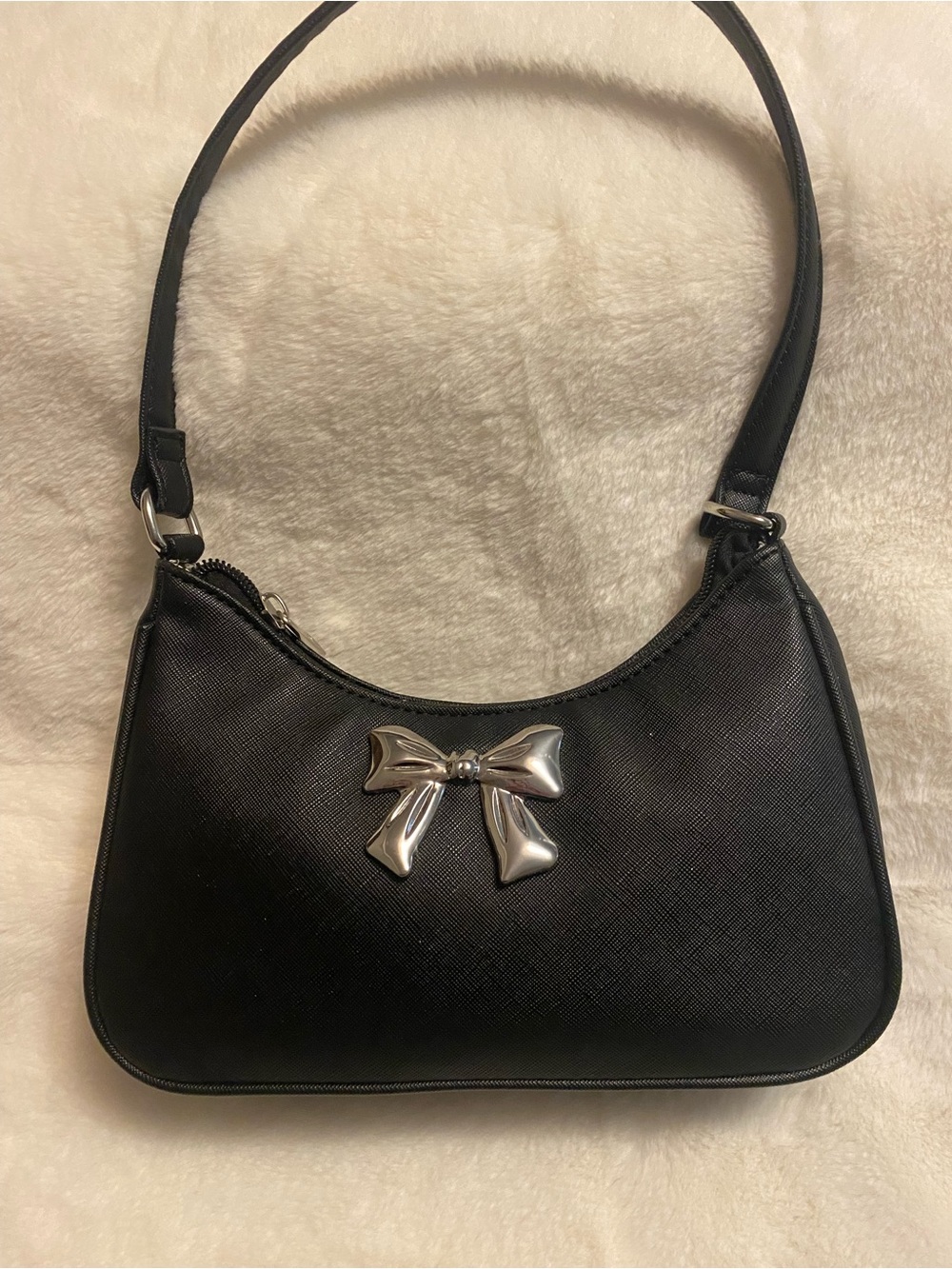 Black Bow Accent Shoulder Bag - Women's Elegant Evening Bag